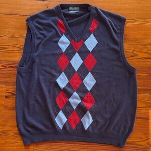 Vintage Sweater Lyle & Scott V-Neck Argyle  Vest - Navy, Red, Light Blue Size XL